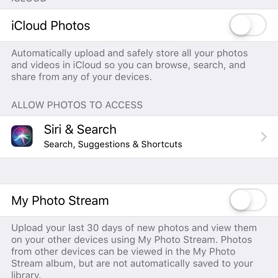 Tela de fotos iCloud no dispositivo iOS