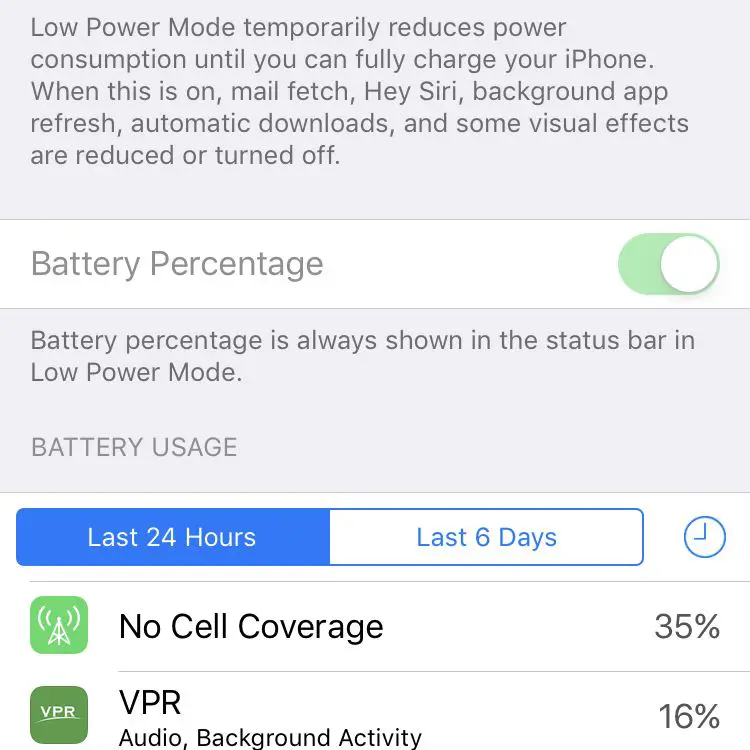 opção de modo de baixo consumo de energia no iOS 10