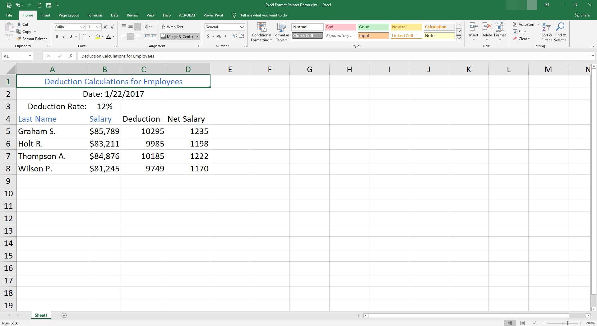 Dados inseridos no Excel.