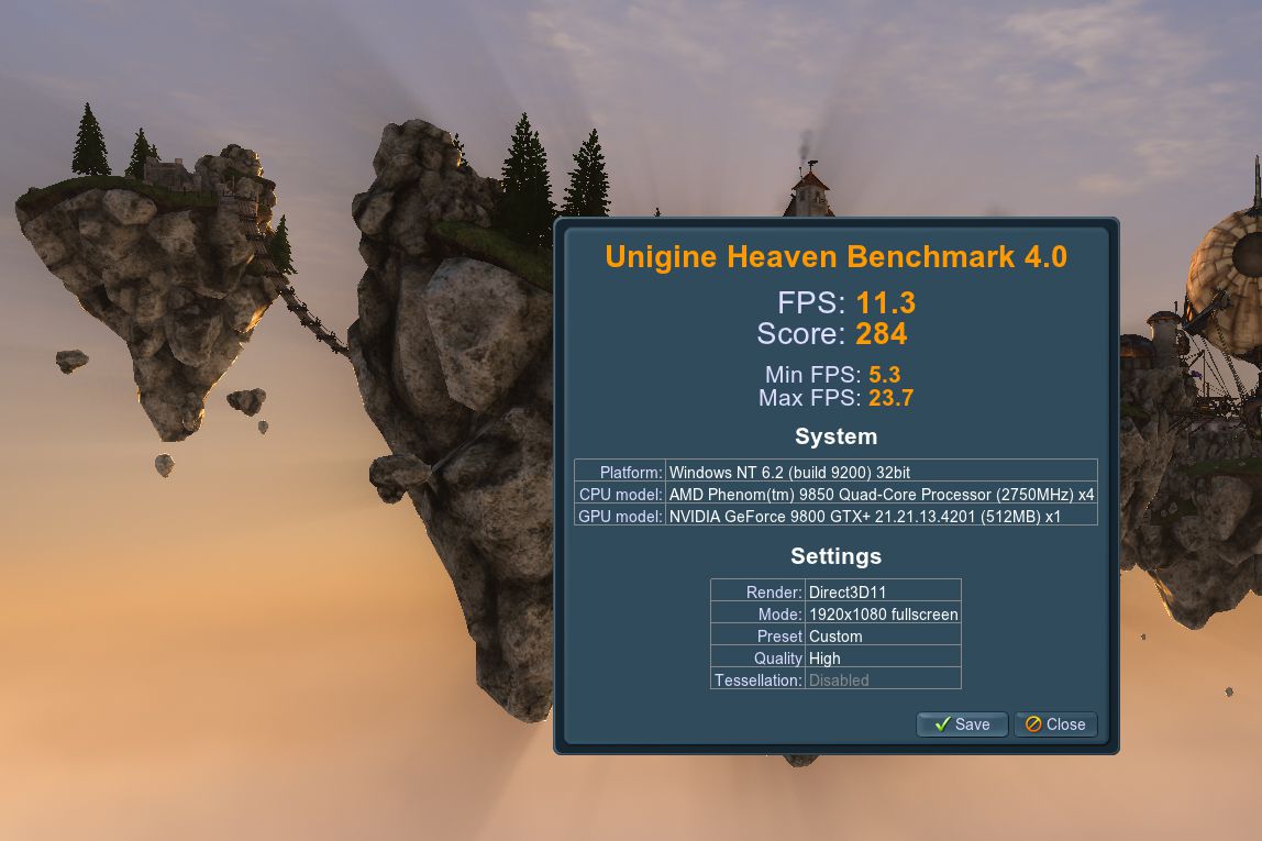 Resultados do Unigine Heaven Benchmark 4.0