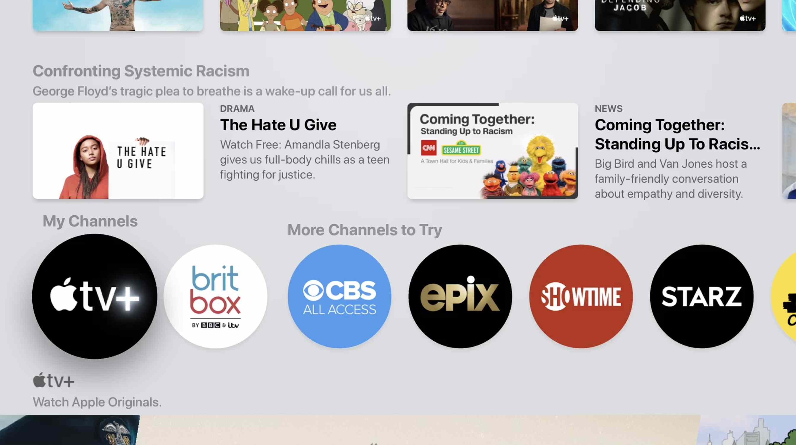 Captura de tela do Apple TV + na seção Meus canais