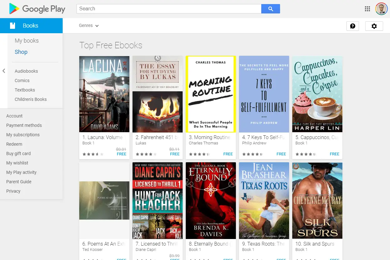 Livros eletrônicos gratuitos do Google Play
