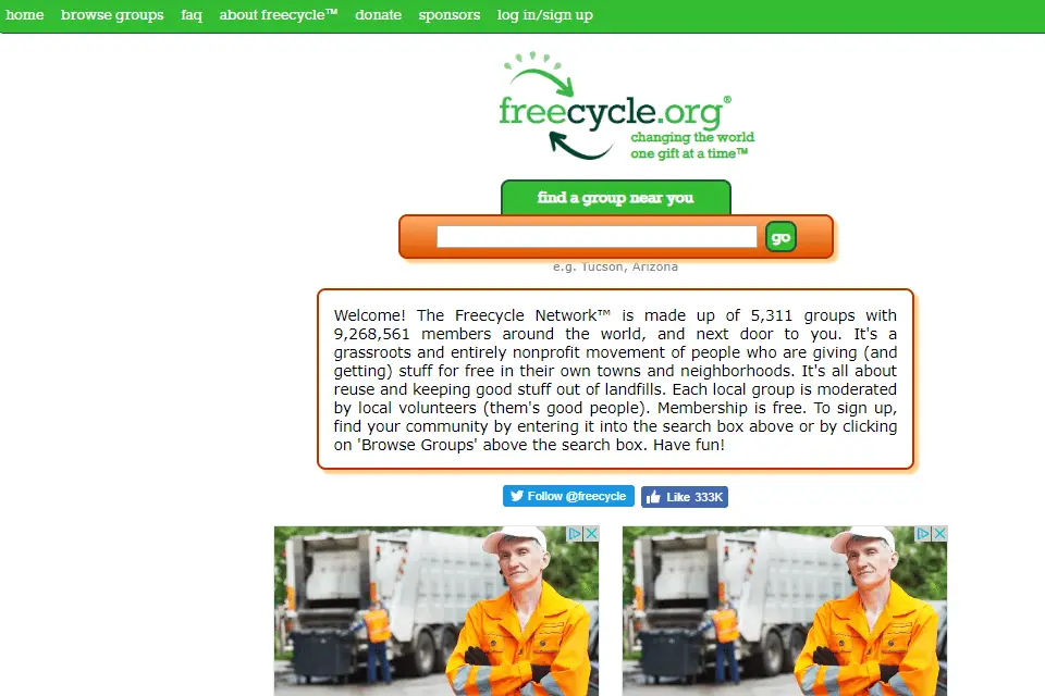 Página inicial do Freecycle.org