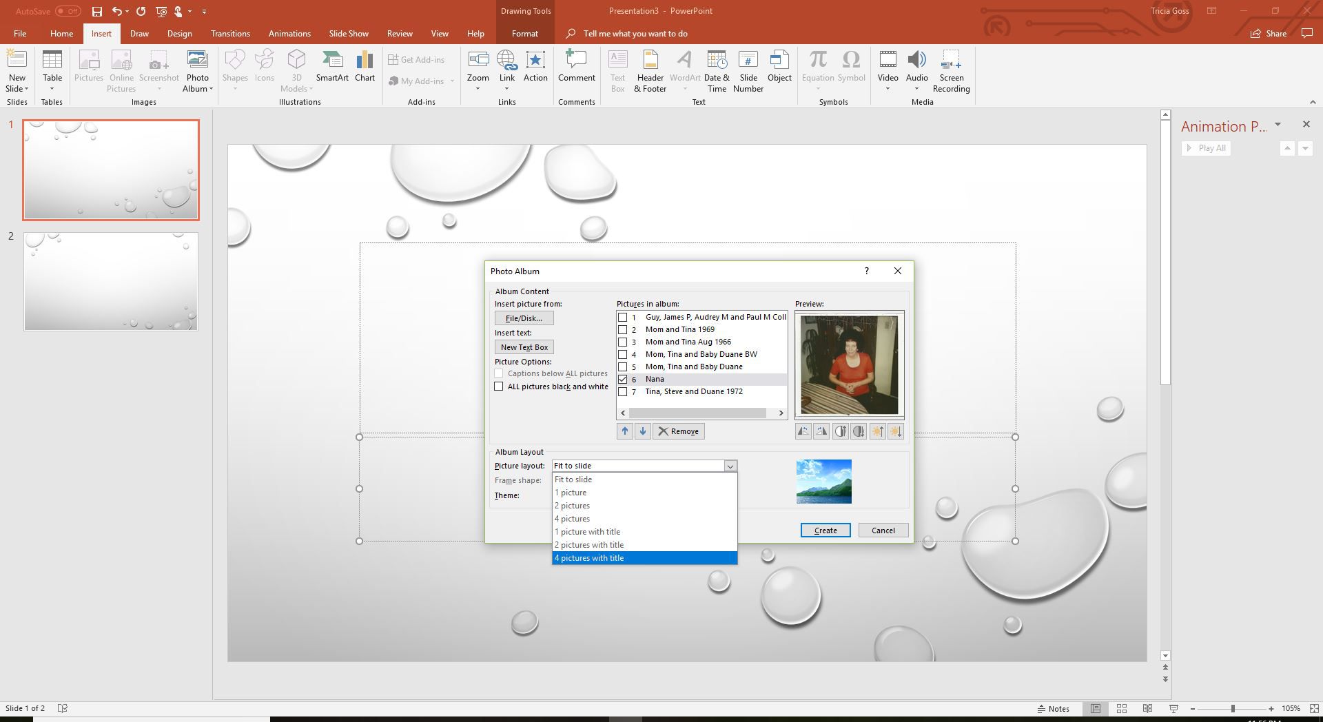 Uma captura de tela da escolha de um layout de imagem para o álbum de fotos do PowerPoint.