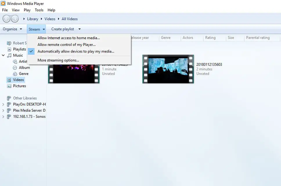 Windows Media Player - permitir que outros dispositivos reproduzam mídia