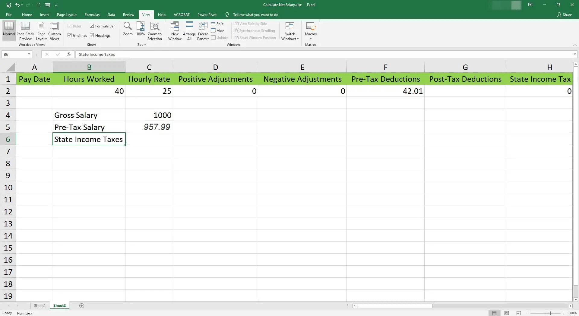 Inserção do imposto de renda estadual em uma célula do Microsoft Excel.