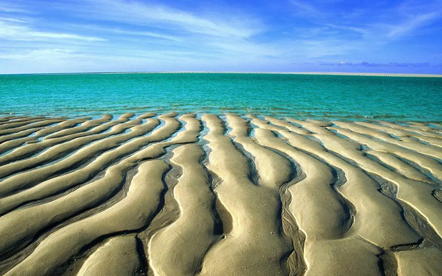 Papel de parede gratuito com ondulações na areia da praia na frente da água