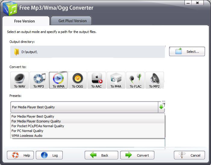 Captura de tela do conversor gratuito de MP3 / WMA / OGG