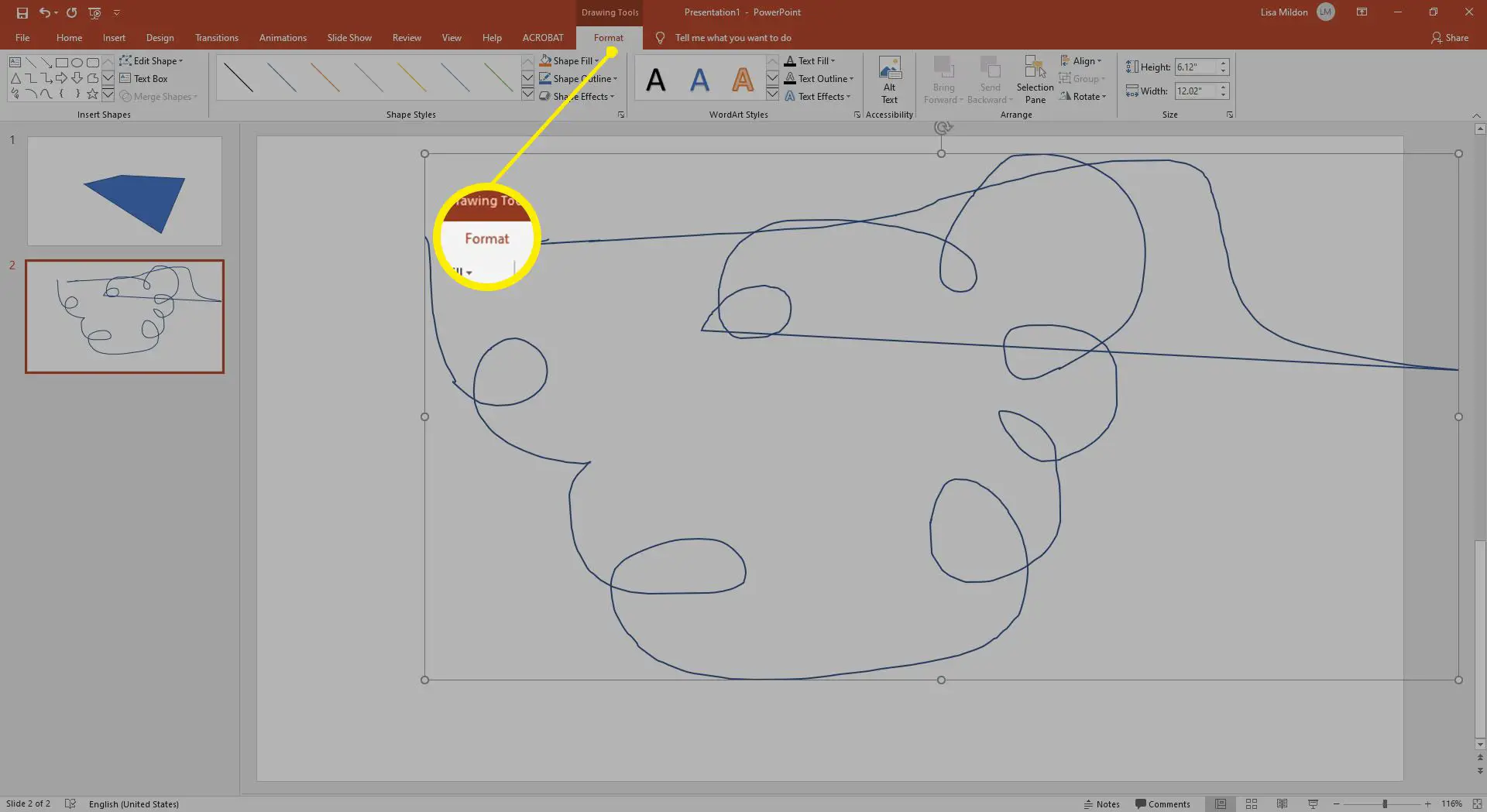 Desenhar uma forma no PowerPoint usando a ferramenta Scribble