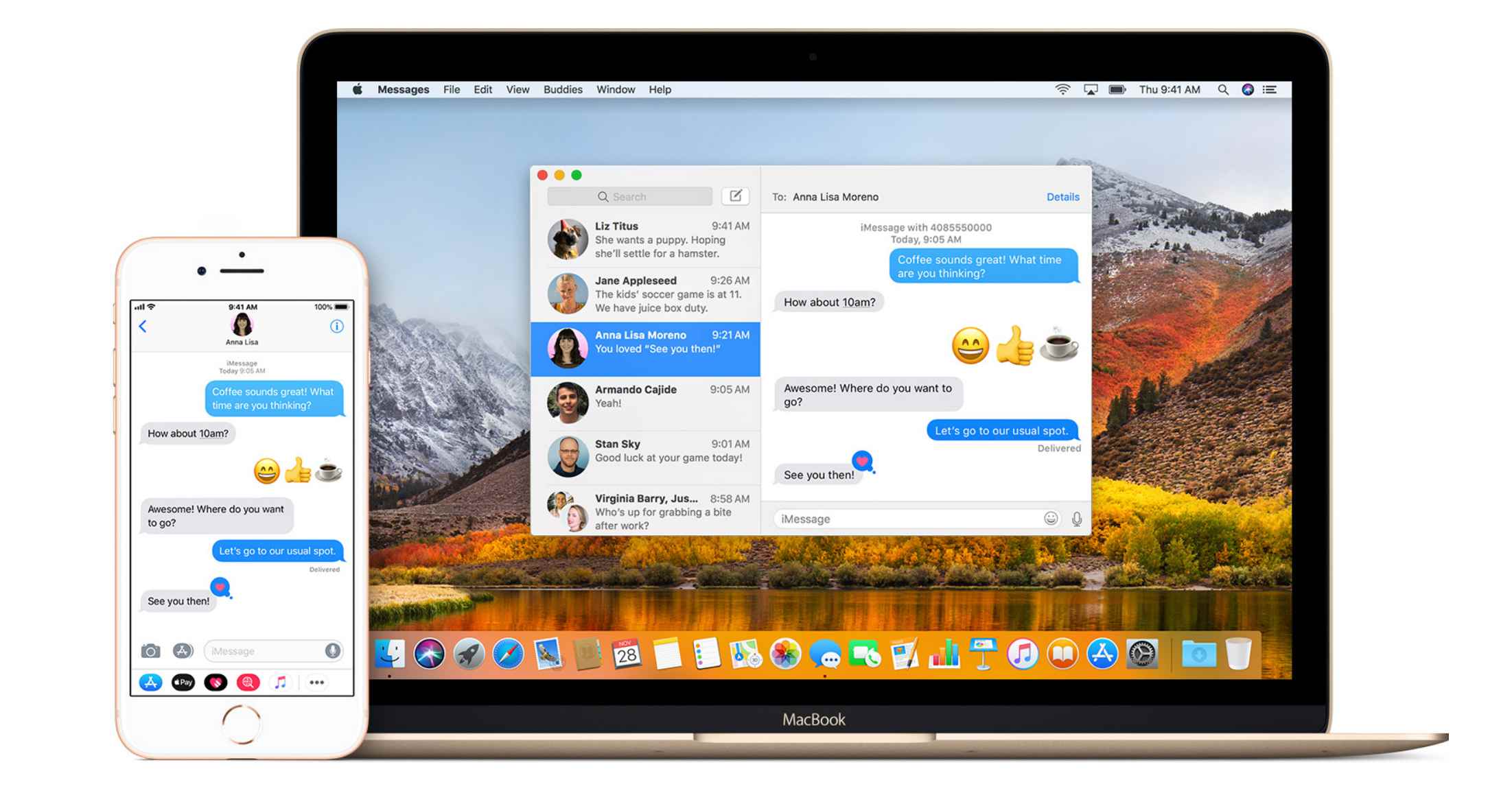 Tela do iPhone e Mac exibindo mensagens da Apple.