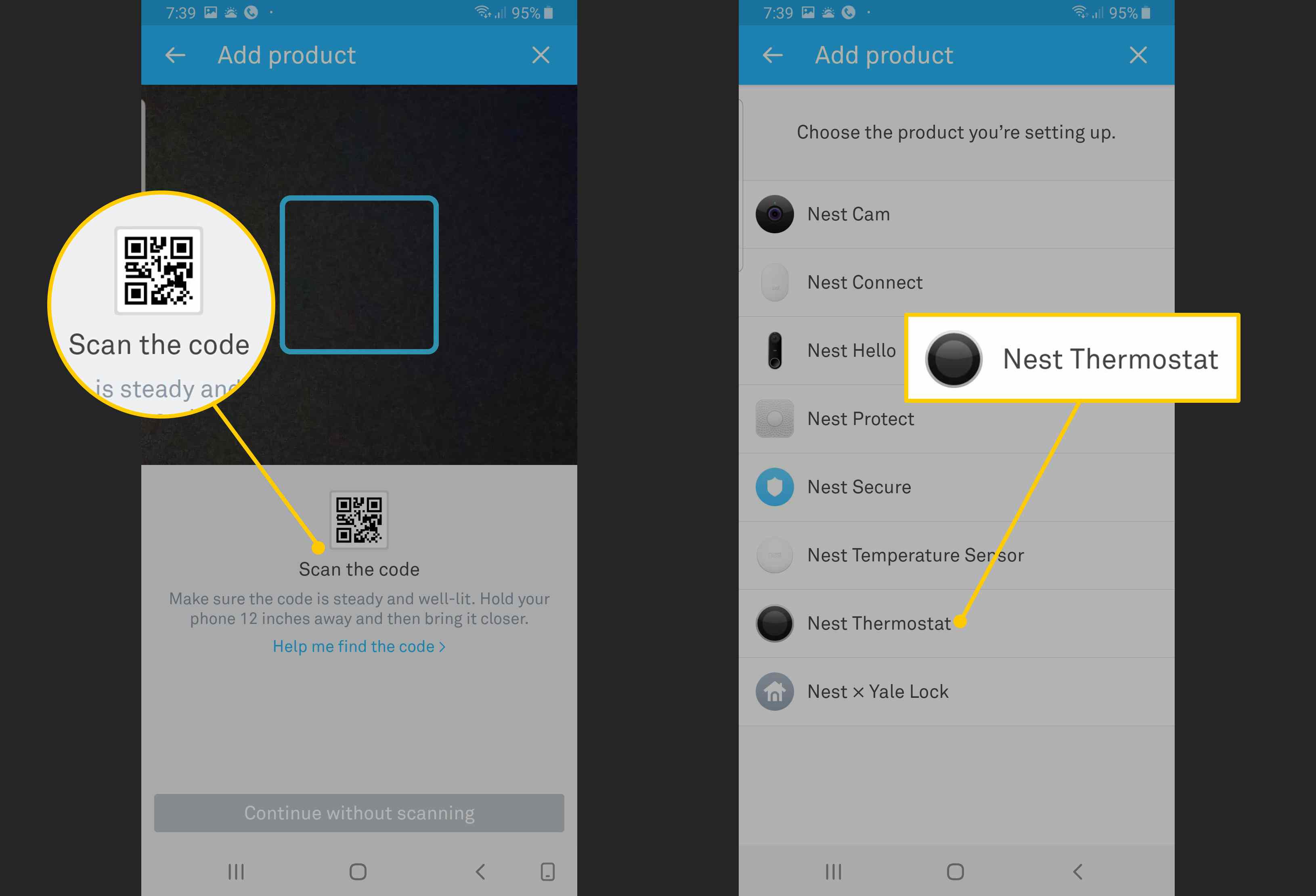 Leia o código e os botões do termostato Nest no app Nest