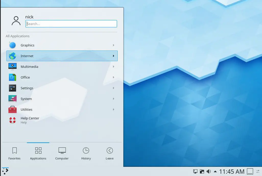 Menu de aplicativos do KDE Plasma
