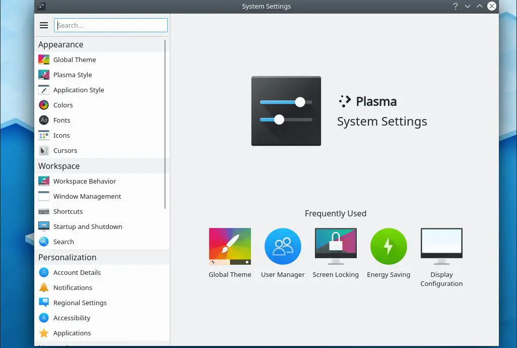 Configurações de plasma do KDE