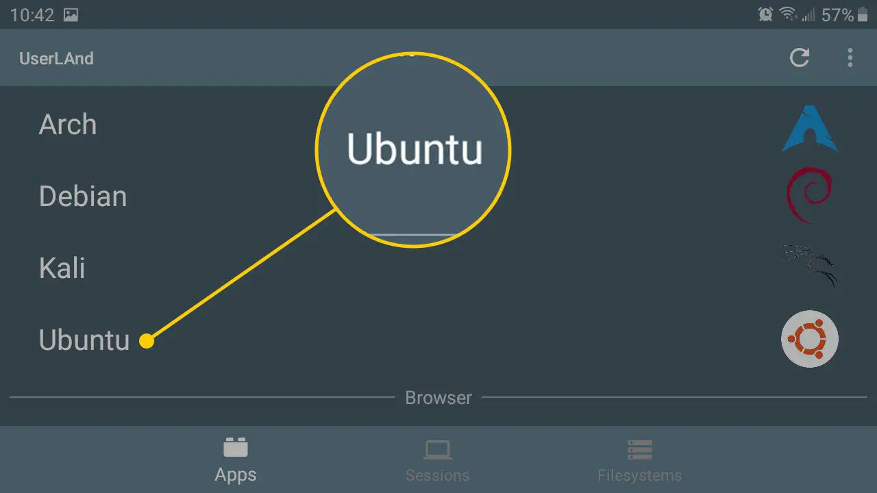 Ubuntu no aplicativo UserLAnd