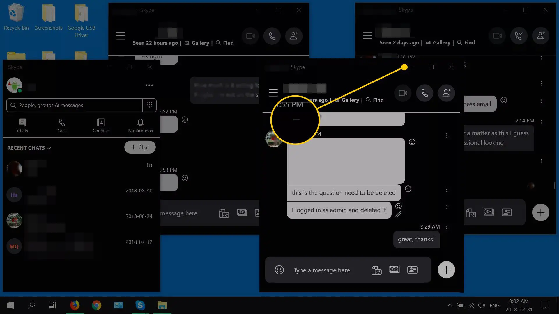 Botão Minimizar no Skype