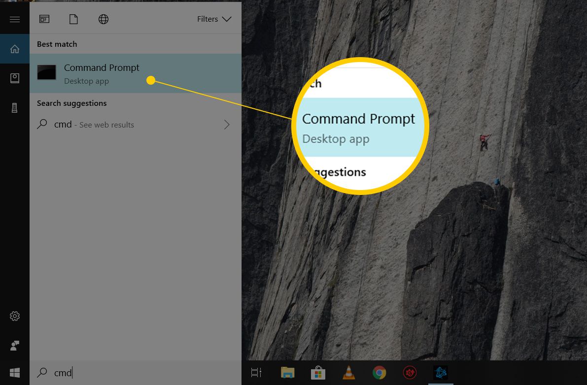 Captura de tela do ícone de inicialização do prompt de comando do Windows 10
