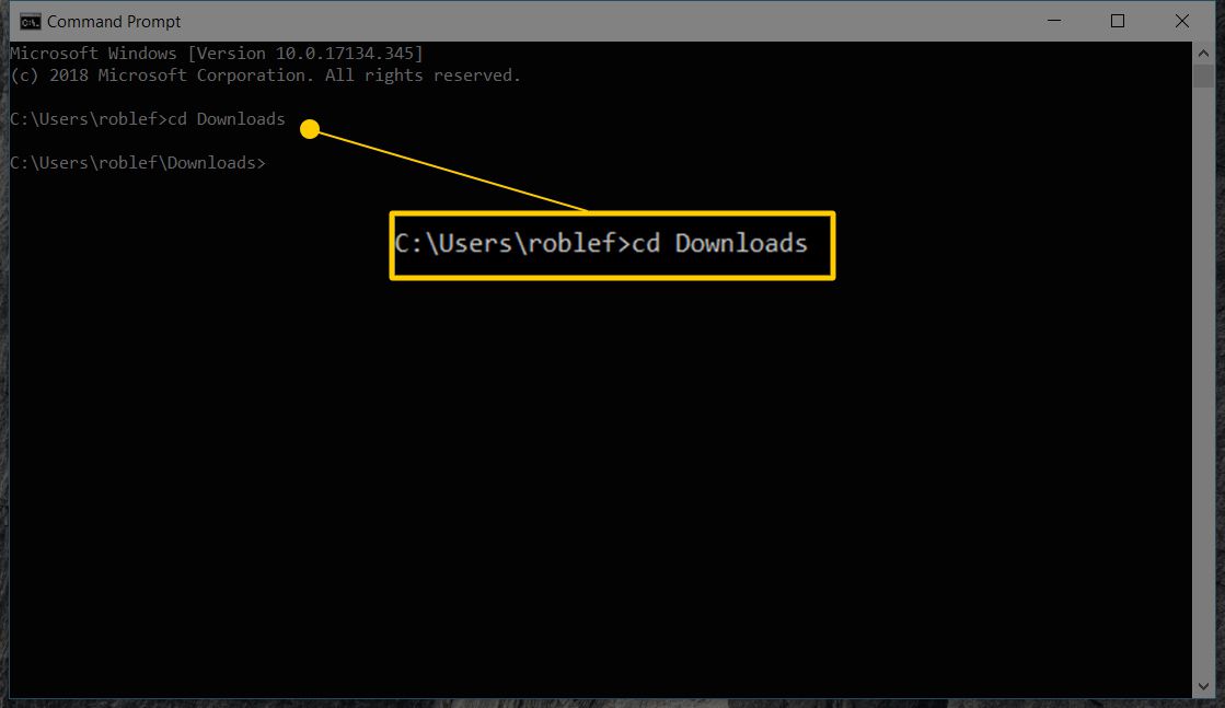 Captura de tela do diretório de downloads no prompt de comando do Windows 10