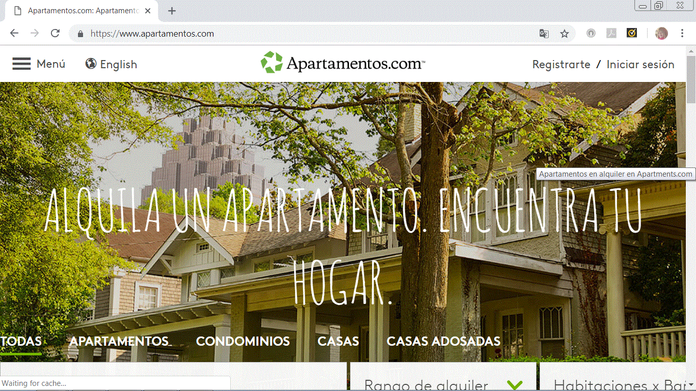 Esta é uma captura de tela do site de busca de apartamentos do Apartamentos.com, a versão em espanhol do Apartments.com.