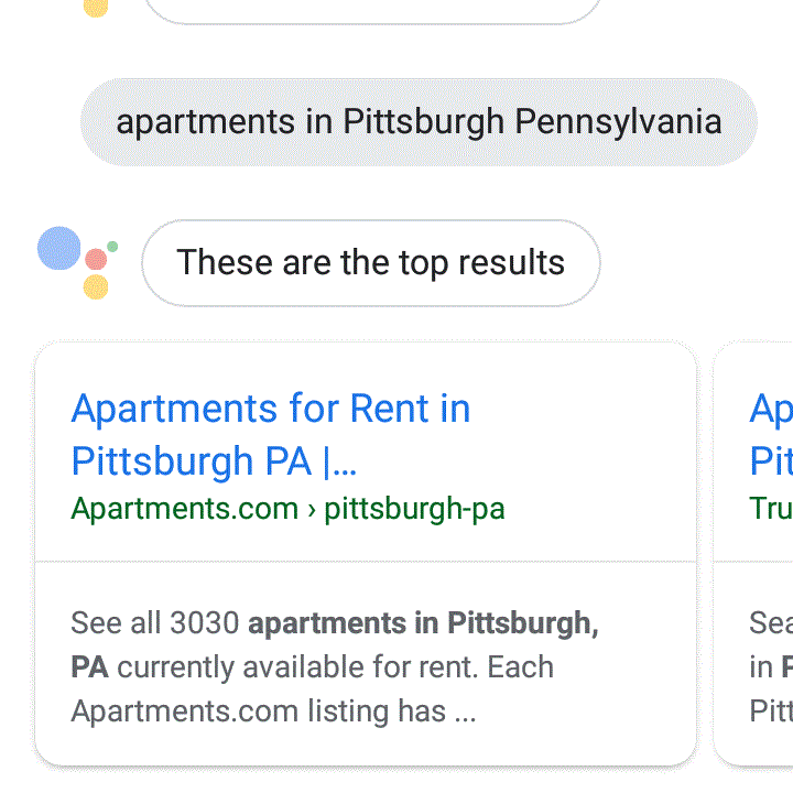 captura de tela do app de localização de apartamentos do Google Assistant.