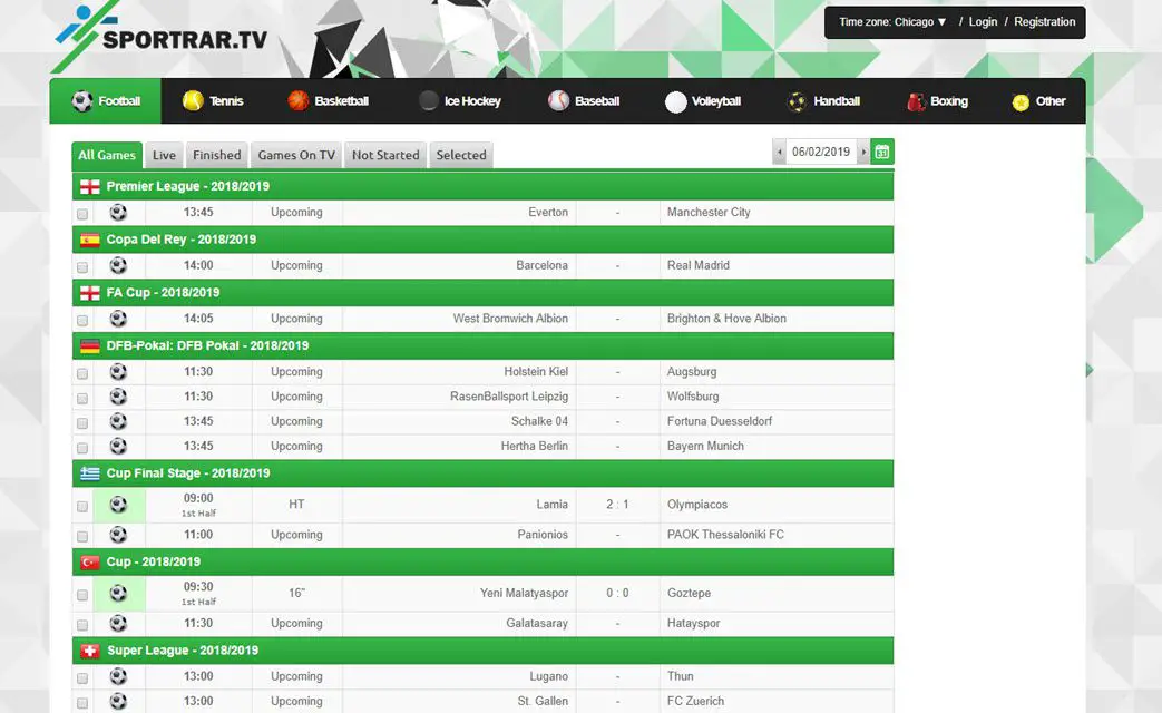 Assista a transmissões de esportes ao vivo no site SportRAR.tv.