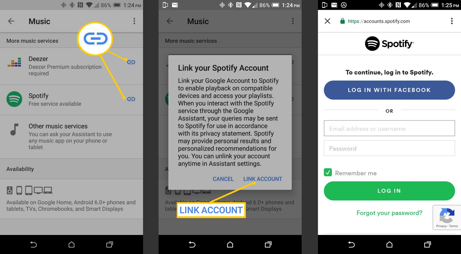 Aplicativo Google Home - Link Music Service - Exemplo do Spotify