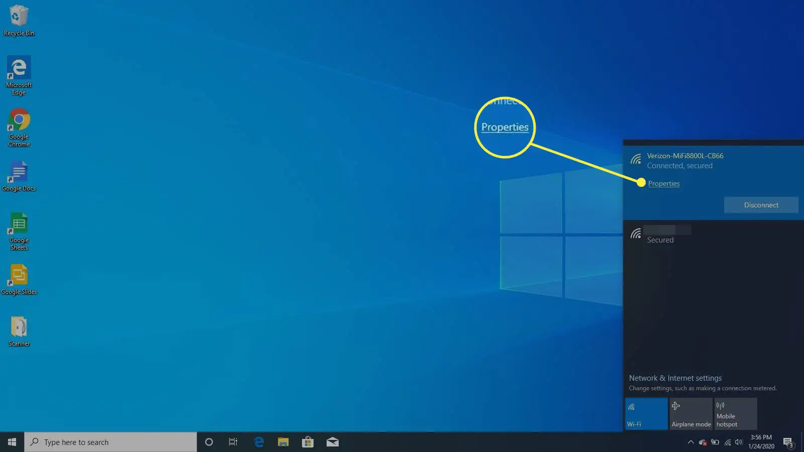 Visualizando conexões WiFi disponíveis no Windows 10.