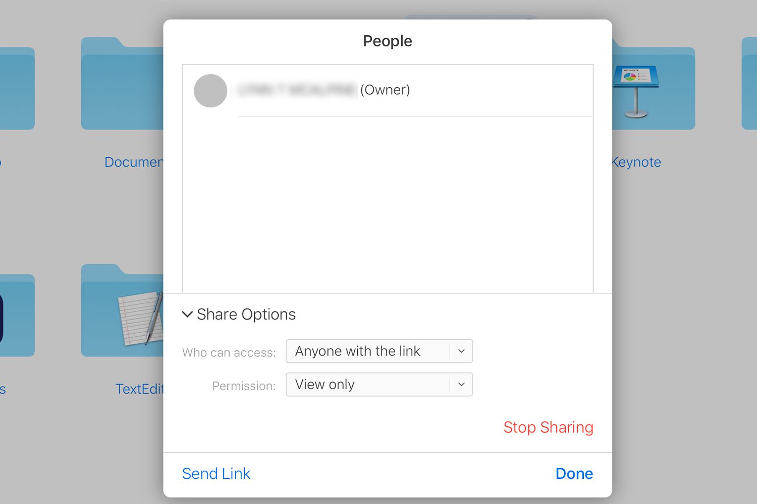 Captura de tela de como parar de compartilhar um vídeo iCloud
