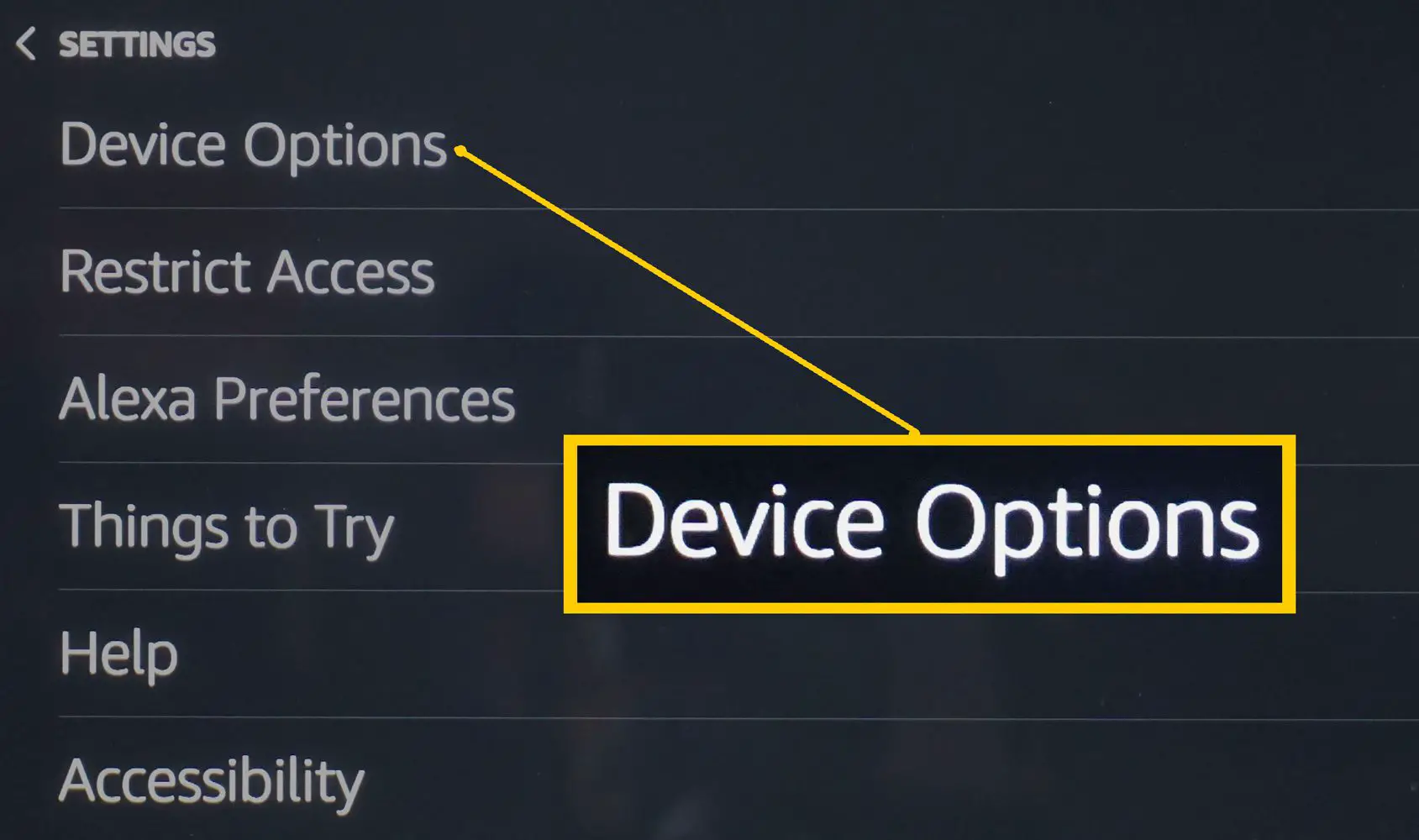 Echo Show - menu de configurações - selecione as opções do dispositivo