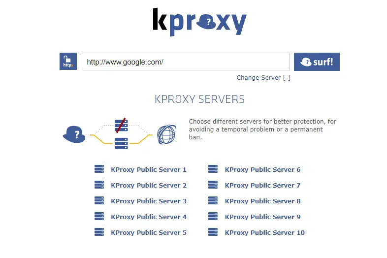 Captura de tela do site de proxy da web anônimo gratuito KPROXY