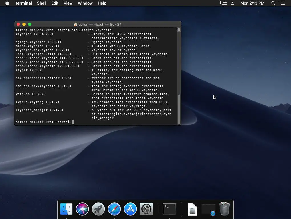 Pesquisando PyPI com PIP no MacOS Terminal