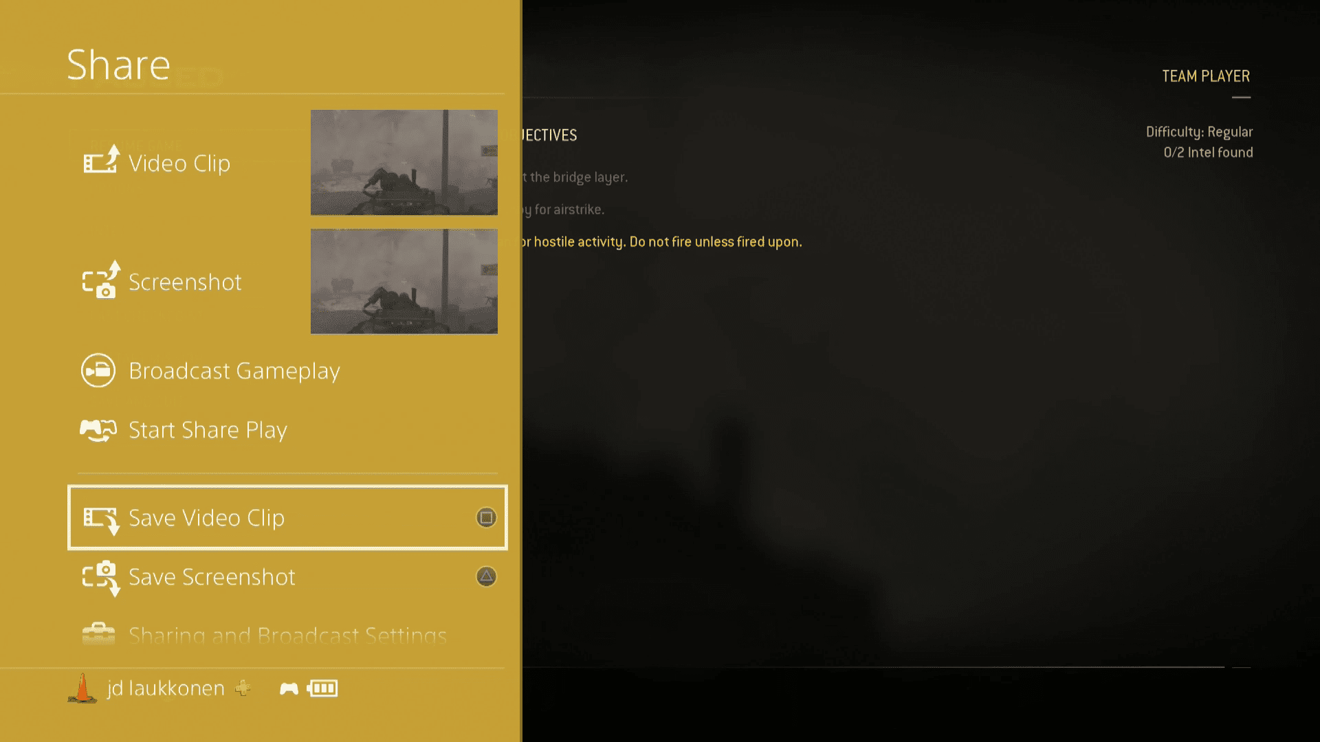 Uma captura de tela do menu de compartilhamento do PS4.