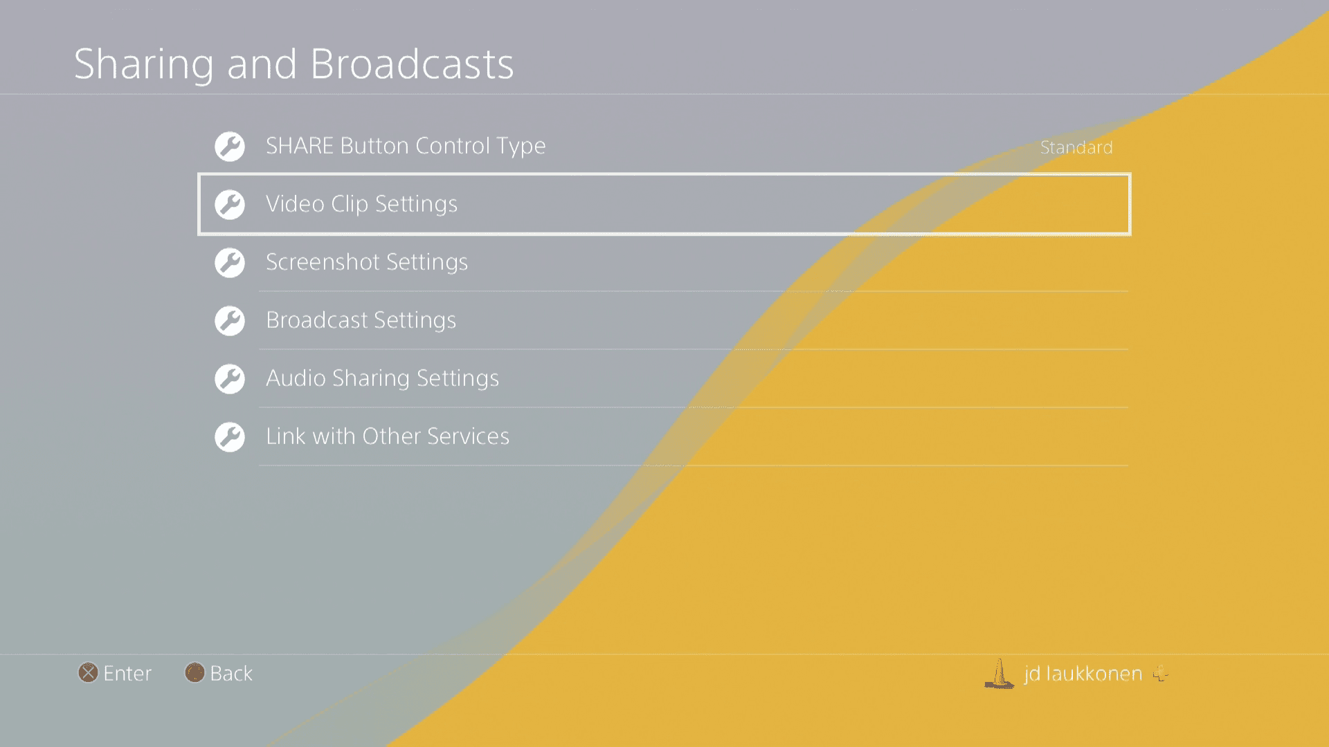 Uma captura de tela das configurações de compartilhamento e transmissão do PS4.