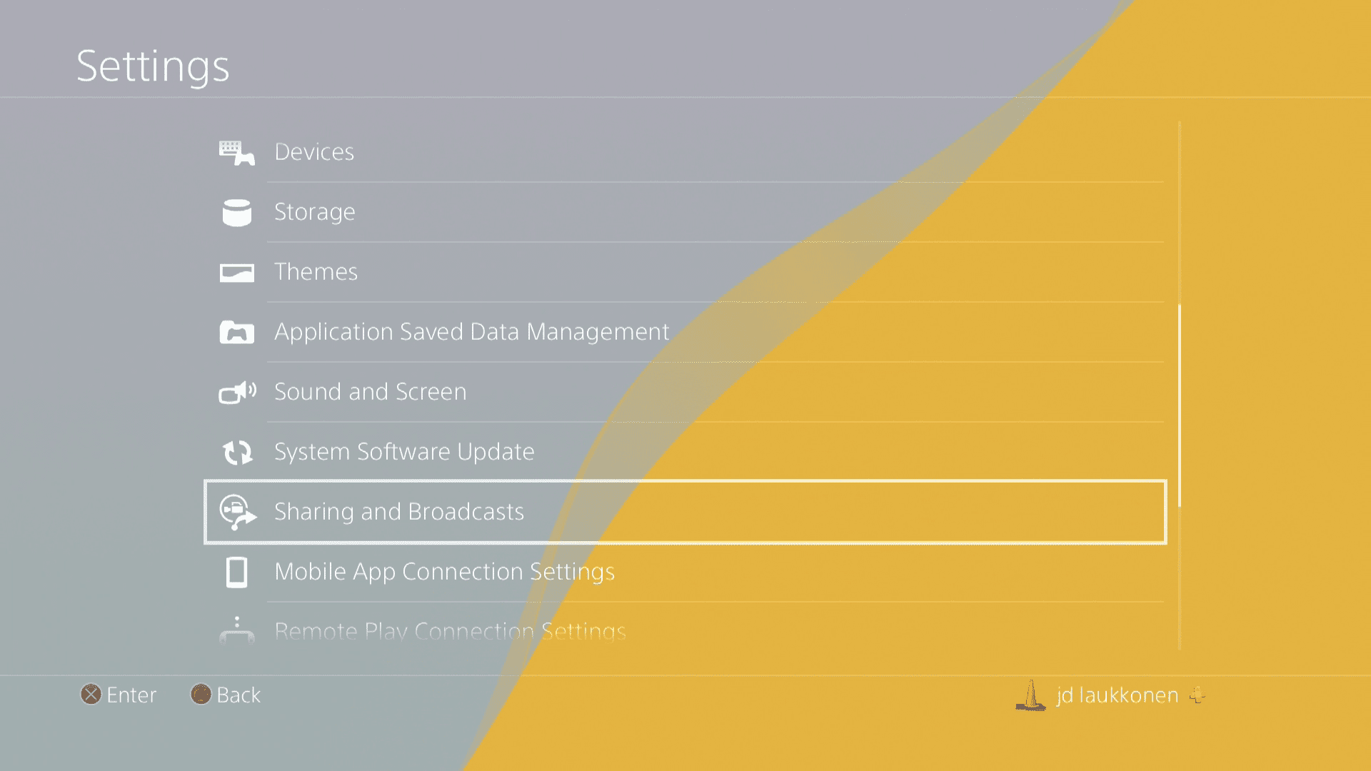 Uma captura de tela das configurações do PS4.