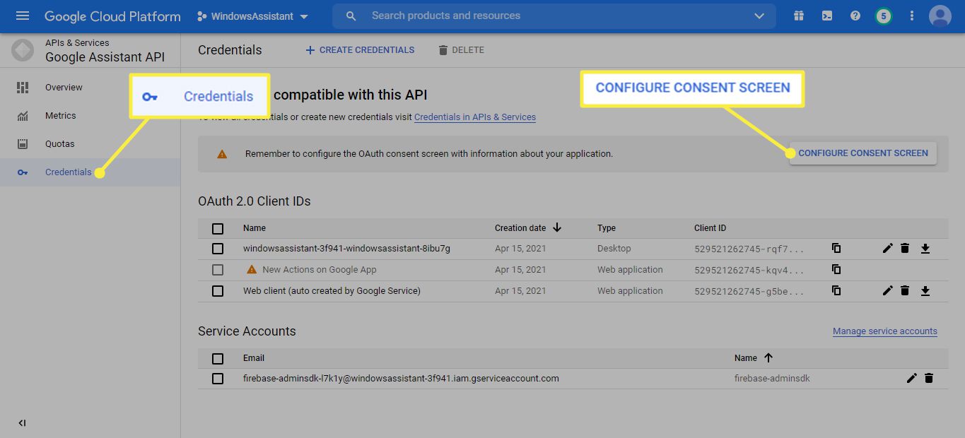 Credenciais e configurar tela de consentimento no Google Cloud Platform