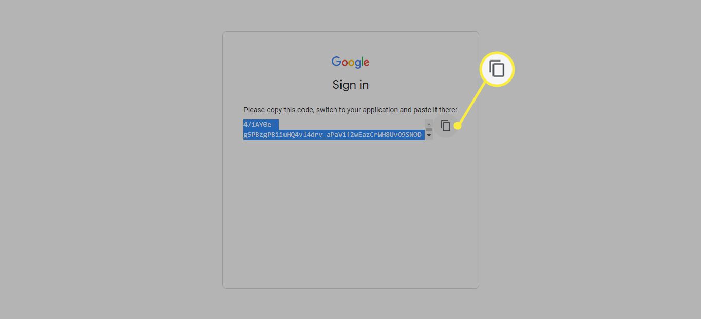 Copie o ícone ao lado do URL do token na verificação do Google app