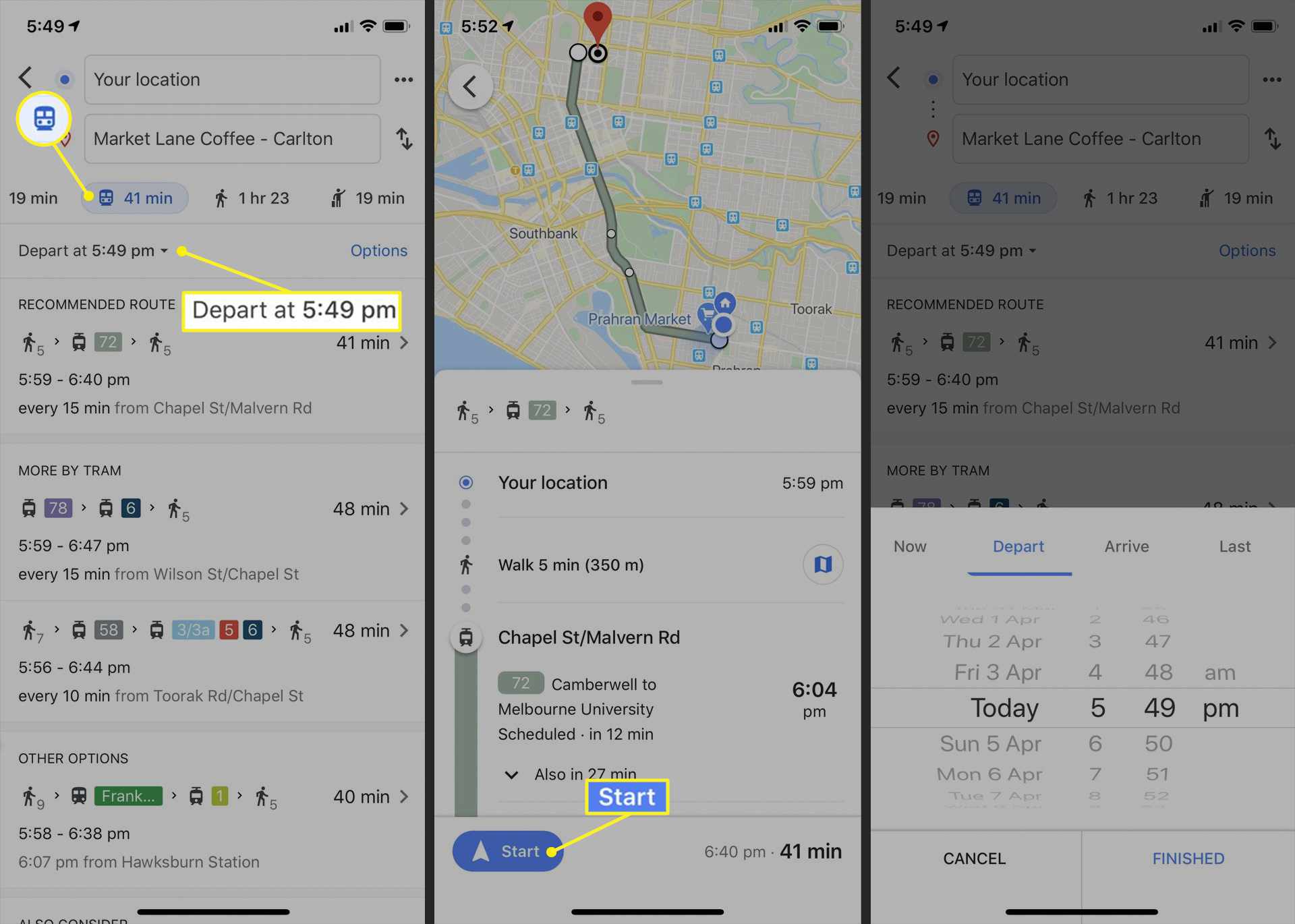 Guia de transporte público no Google Maps