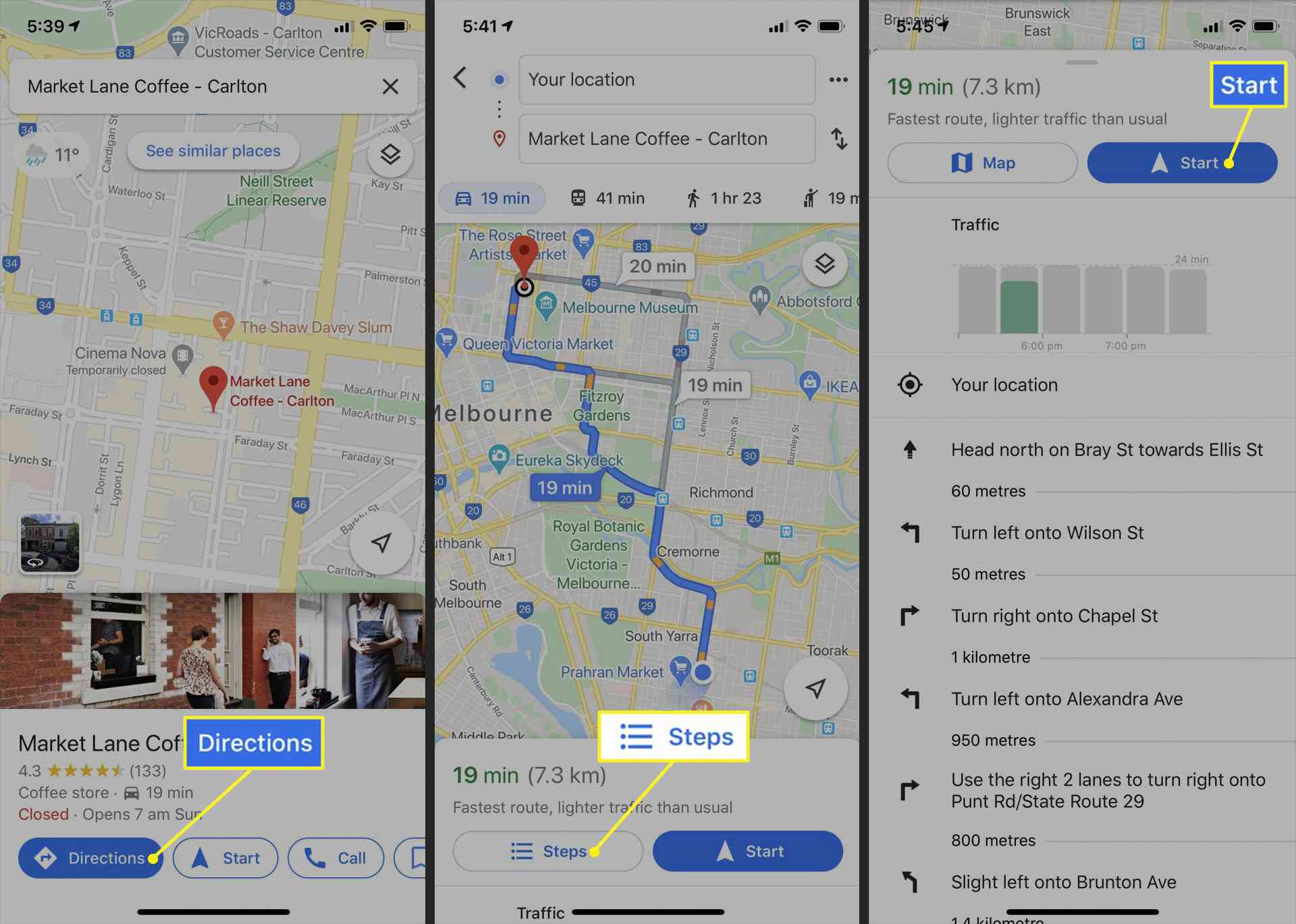 Instruções de direção do Google Maps no aplicativo para iPhone