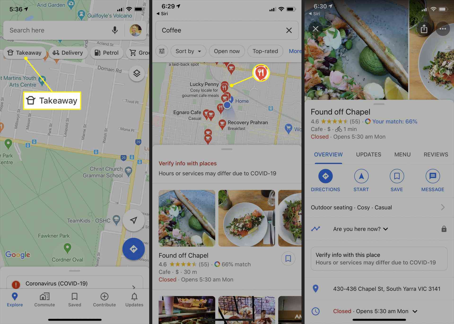Diretório de restaurantes e cafés do Google Maps