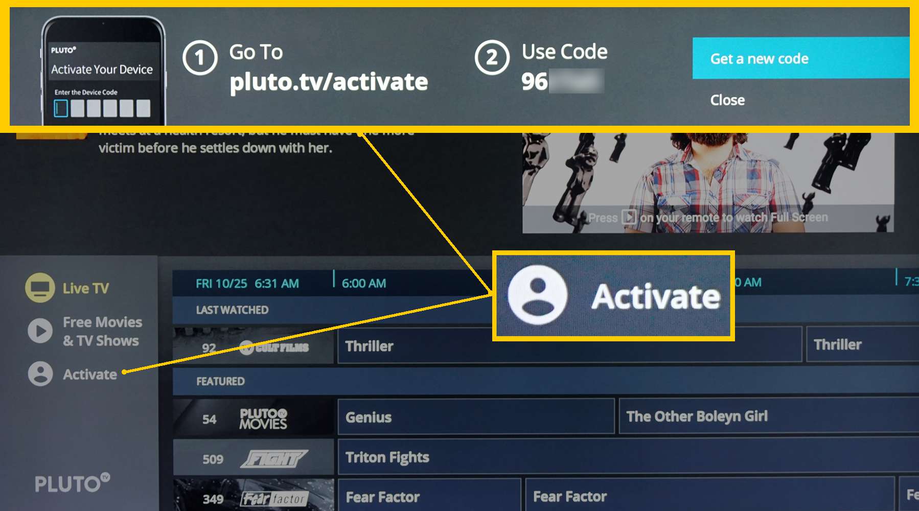 Plutão TV - Ativar Prompt na tela da TV