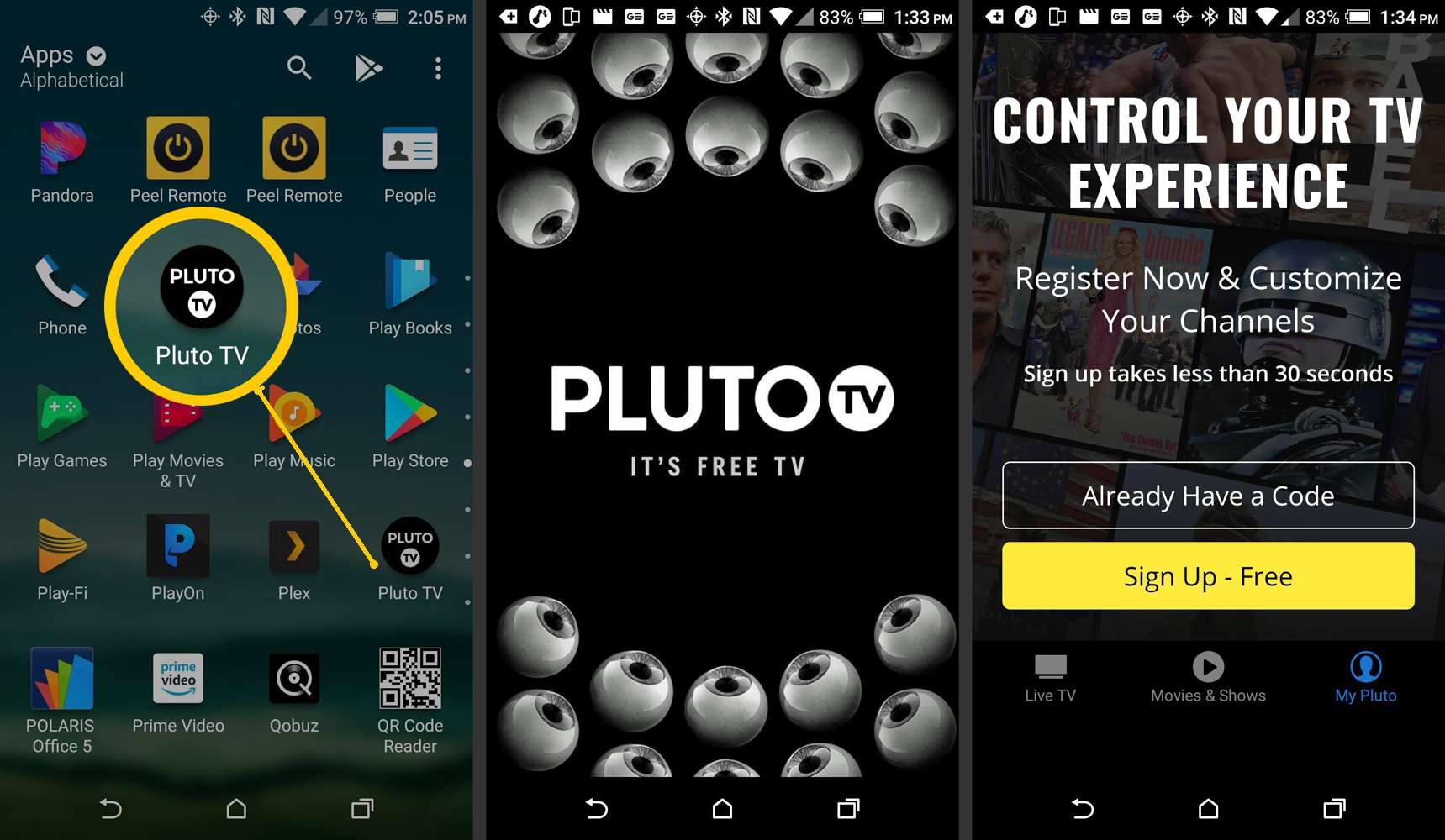 Pluto TV Smartphone App - Inscrição