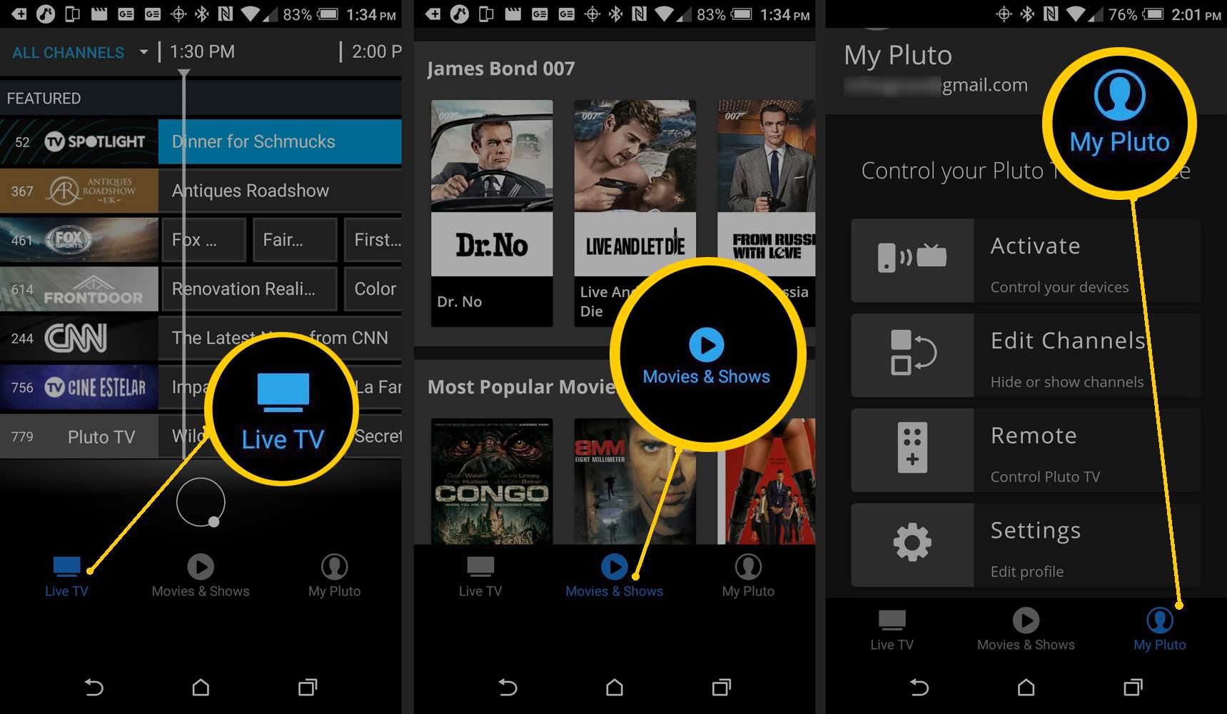 Pluto TV Smartphone App - TV ao vivo, filmes e TV, My Pluto TV