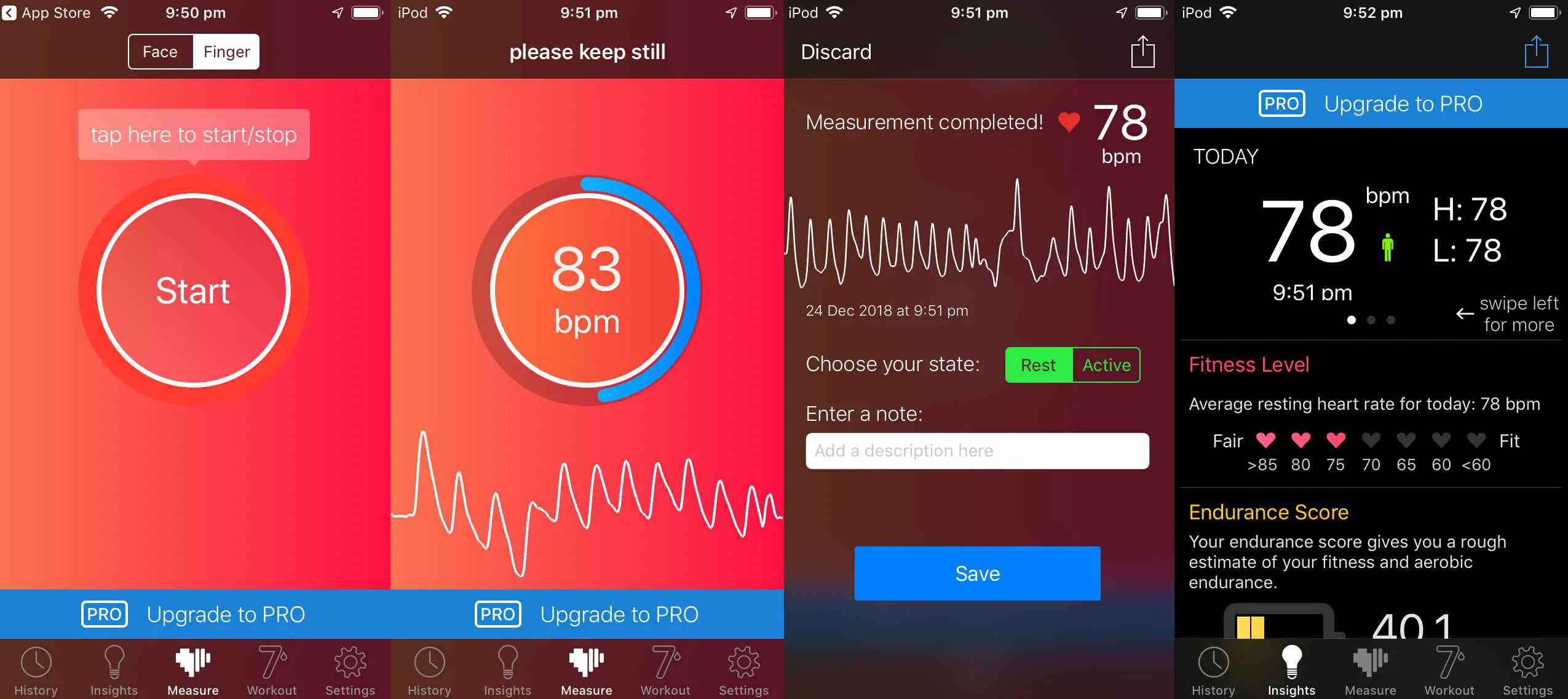 Aplicativo de freqüência cardíaca cardio no iPhone.
