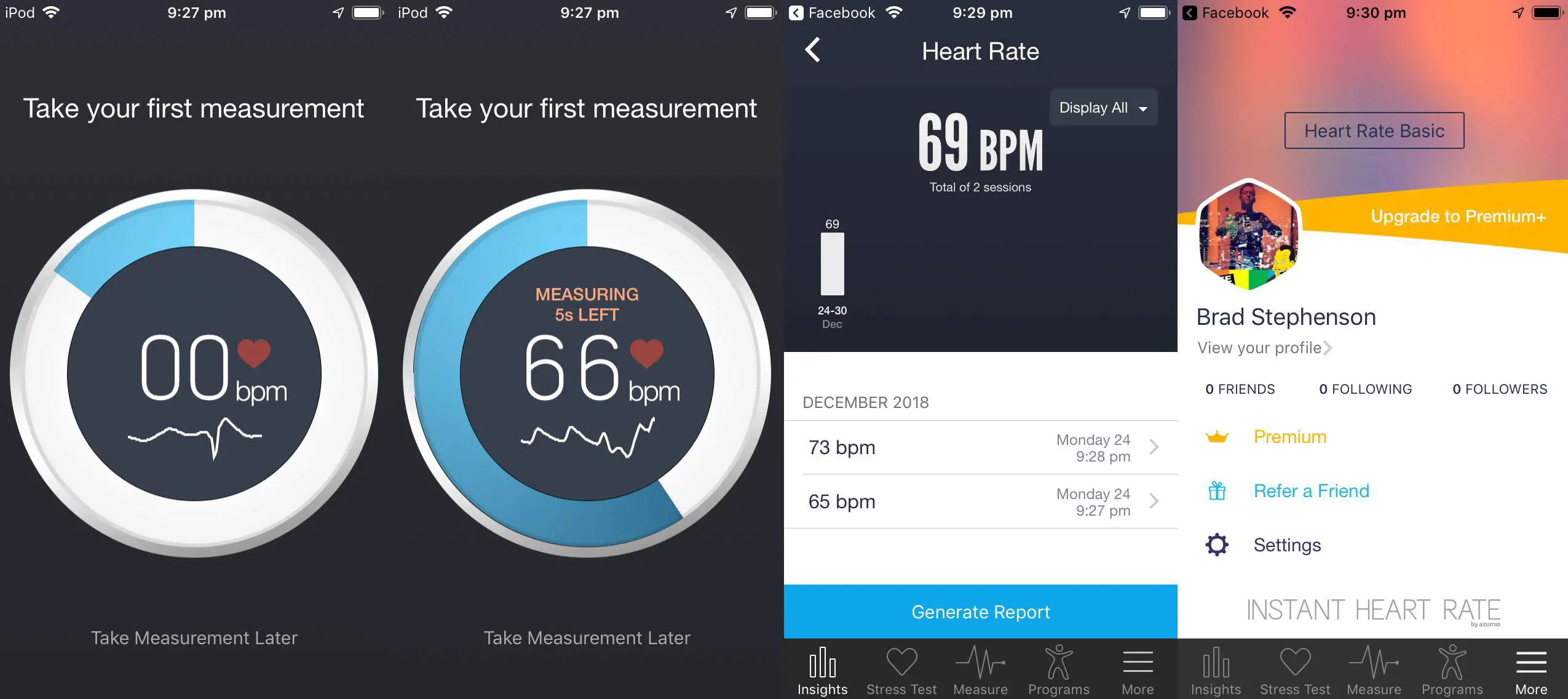 Aplicativo Instant Heart Rate no iPhone.