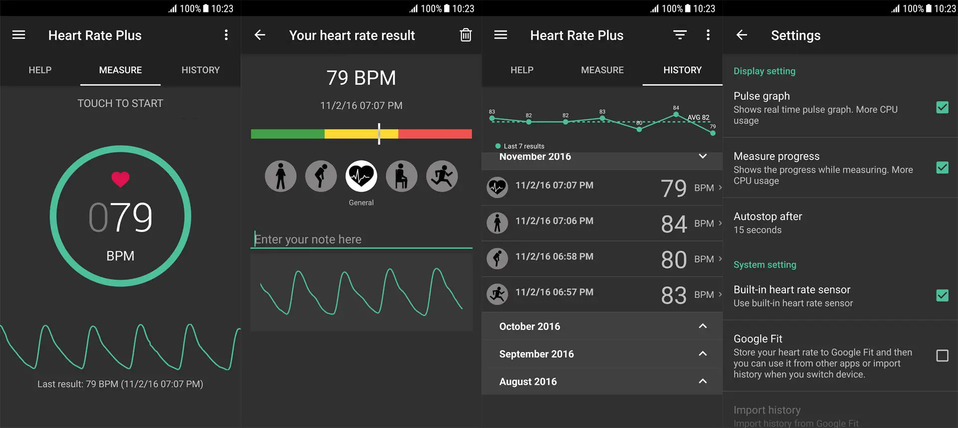 Aplicativo Heart Rate Plus no Android.