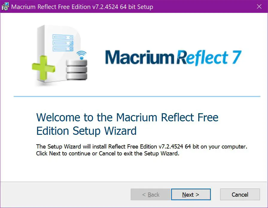 Assistente de configuração do Macrium Reflect 7 Free Edition