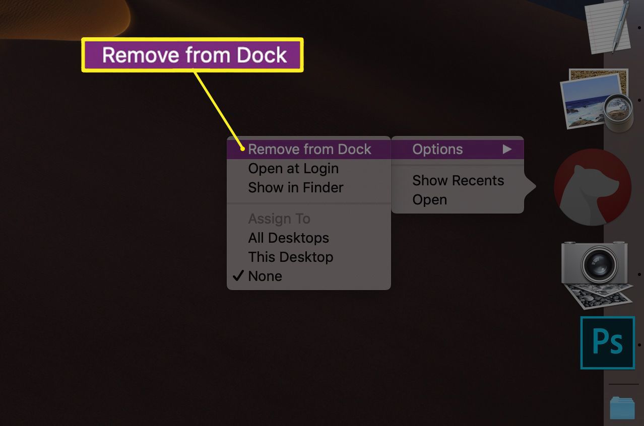 Remover do submenu do Dock item macOS