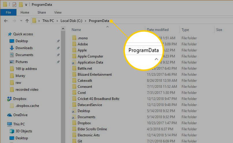 ProgramData no File Explorer no Windows 10