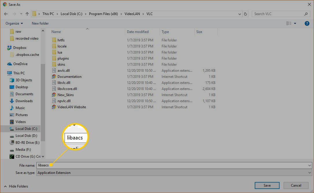 download do arquivo libaacs para a pasta VLC