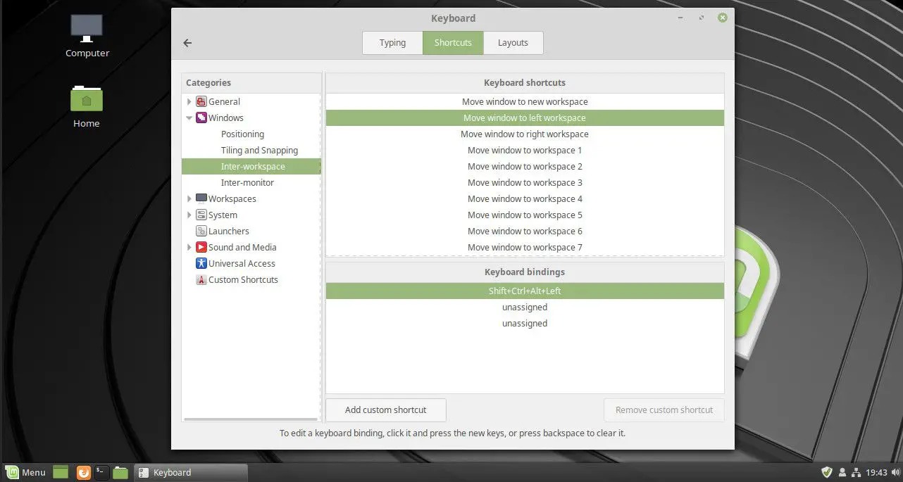 Linux Mint mover janela de trabalho para a esquerda