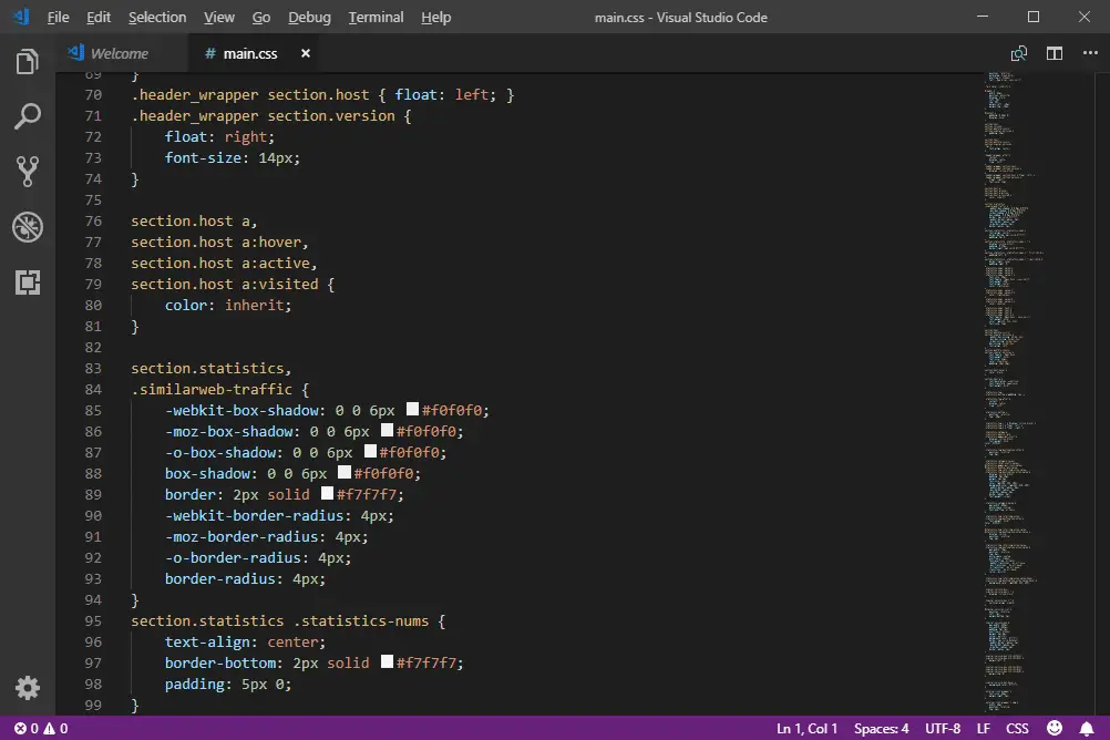 Captura de tela do programa editor de texto do Visual Studio Code